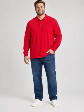 NEW POLO RALPH LAUREN Long Sleeve Polo Shirt Red Size XLT